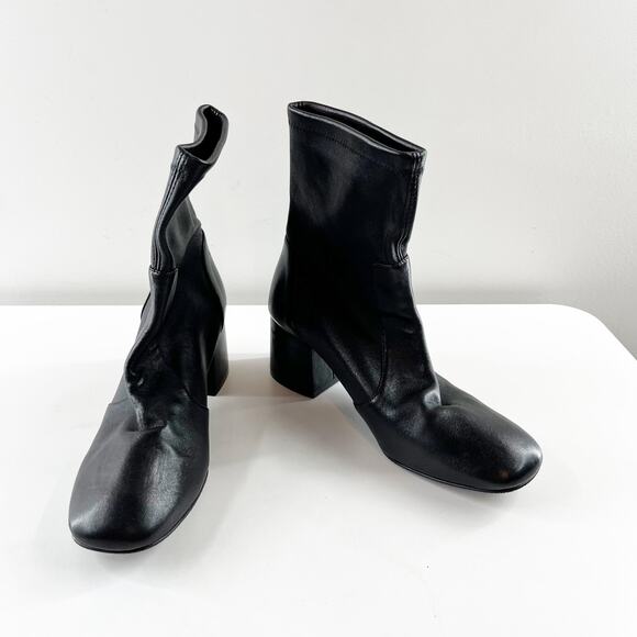 Stuart Weitzman Nappa Square Toe Leather Ankle Boots Booties Black 7.5 - Picture 4 of 10